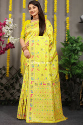 Splendor Hathi Patola Worked Yellow Heavy Banarasi Saree